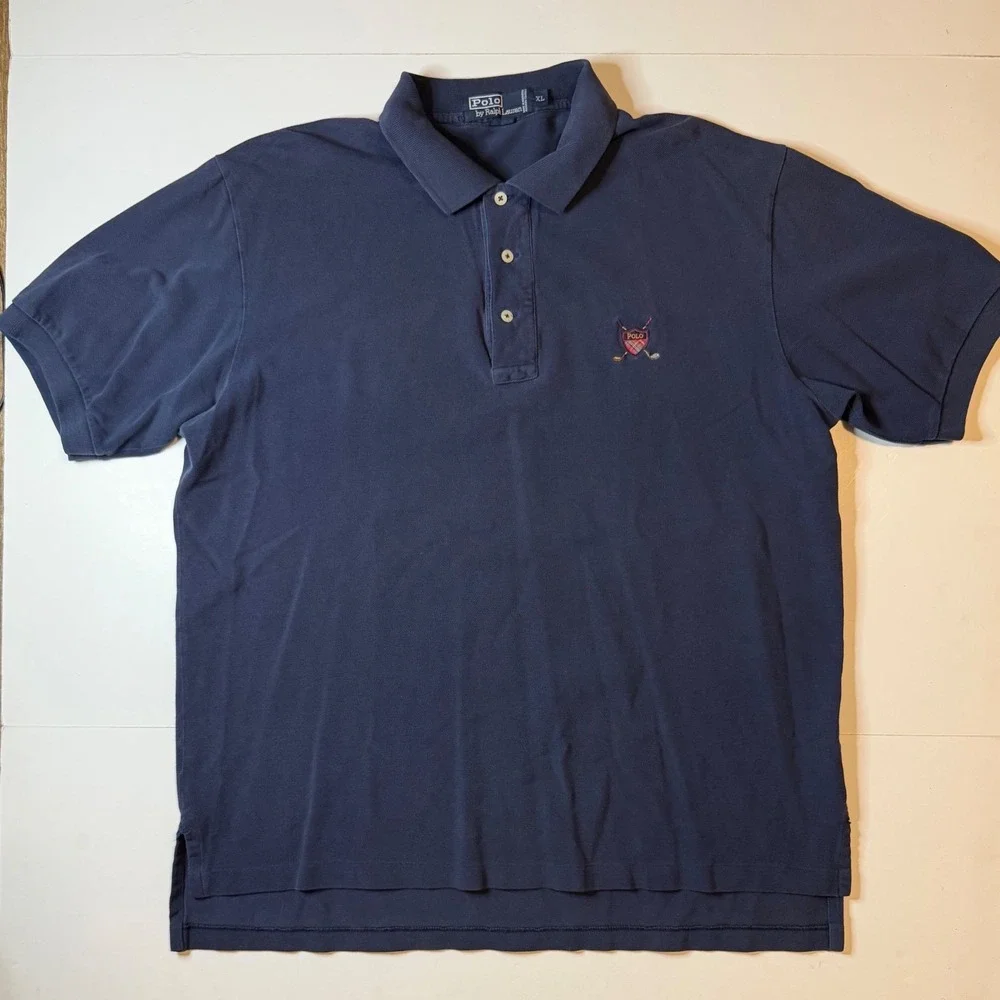 Polo Ralph Lauren Mens XL Navy Blue Golf Crest Pique Short Sleeve Polo Shirt